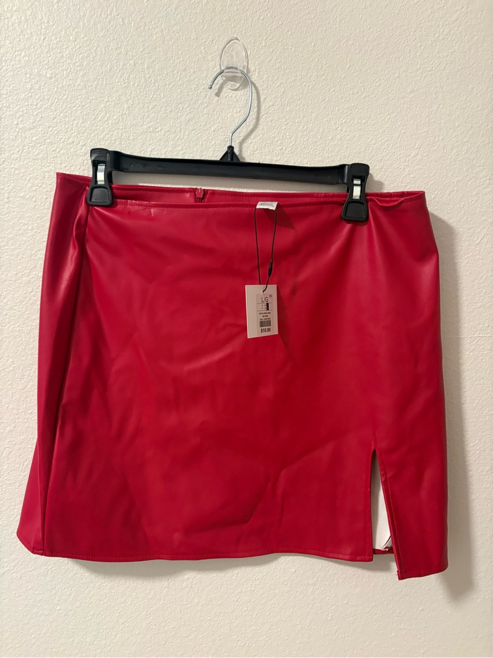 Charlotte Russe Red Faux Leather Mini Skirt with Side Slit